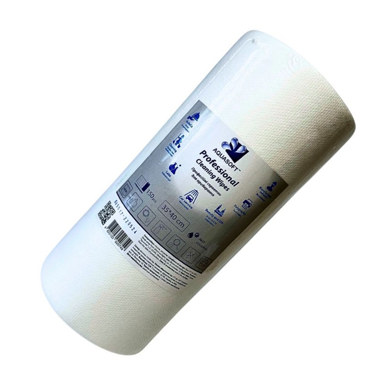 Салфетки Aquasoft, спанлейс, сетка 35см х 40см (150 шт в рулоне с перфорацией)